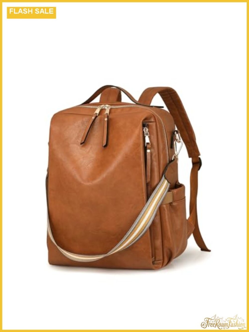 Large PU Leather Fashion Backpack Purse with Luggage Strap